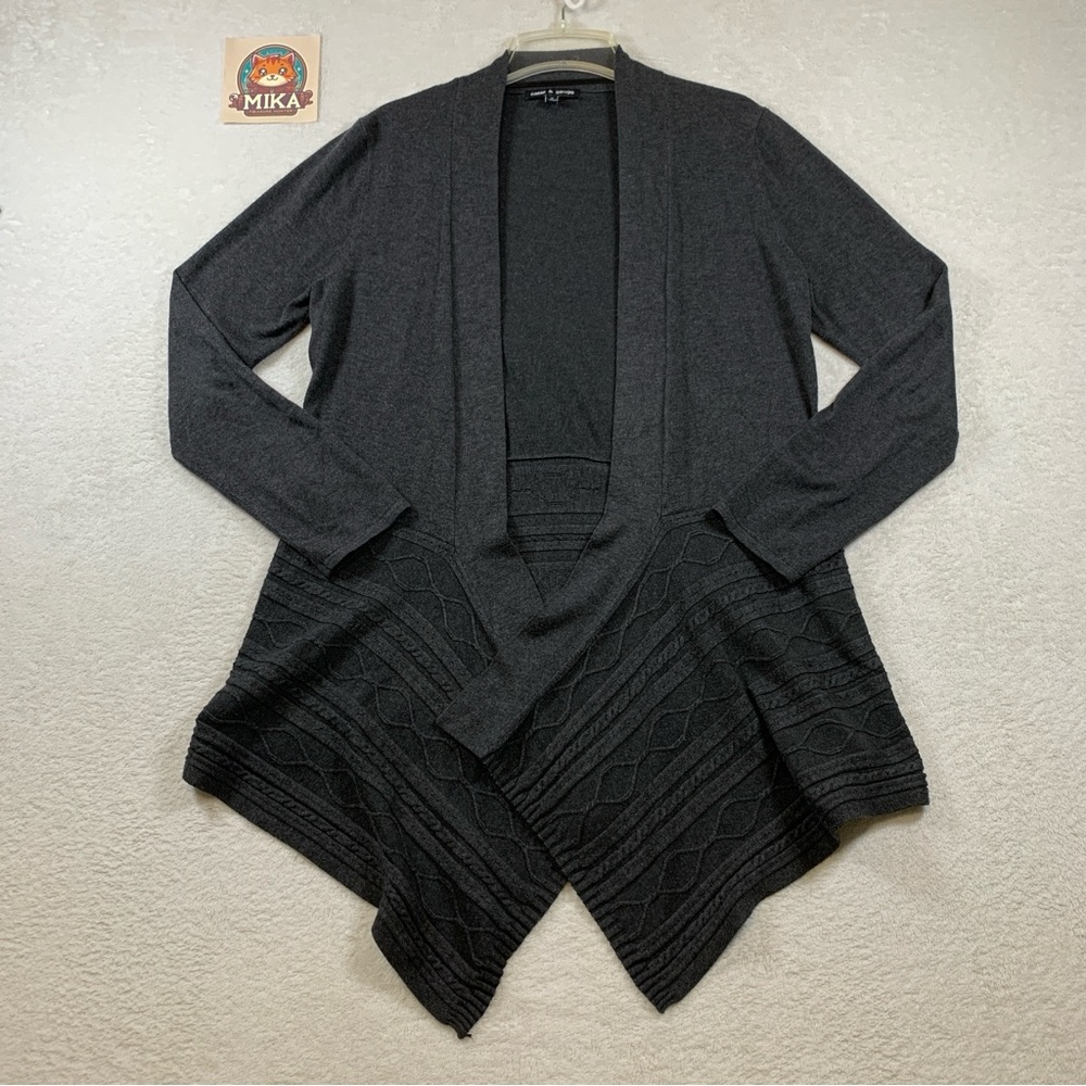 Cable & Gauge Women's Draped Open Front Cardigan Sweater Size M Dark Gray